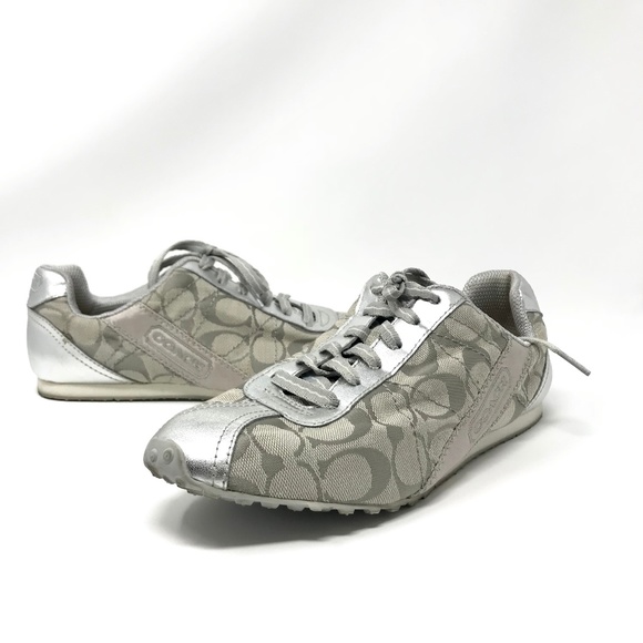 Coach Shoes - Coach Silver Metallic Logo RAE Sneakers 8.5